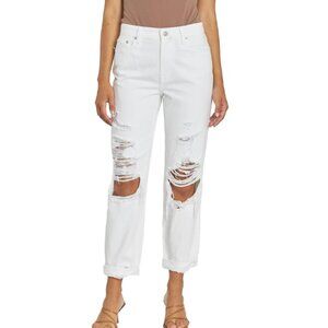 Pistola Women's Presley High Rise Relaxed Roller Distressed White Jeans Size 26